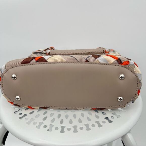 Salvatore Ferragamo woven plaid fabric leather grosgrain ribbon tote handbag - Picture 8 of 16